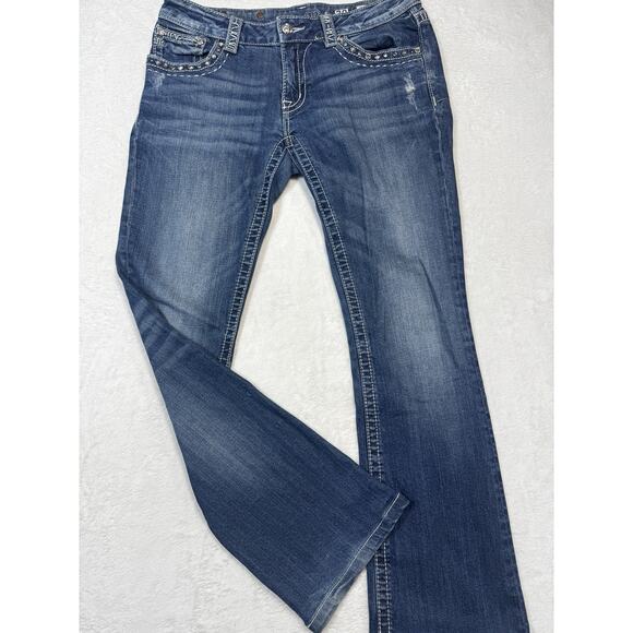 Miss Me VTG Boot Cut Womens Embellished Rhinestone Flare Leg Jeans 32-33” Waist - Picture 1 of 6